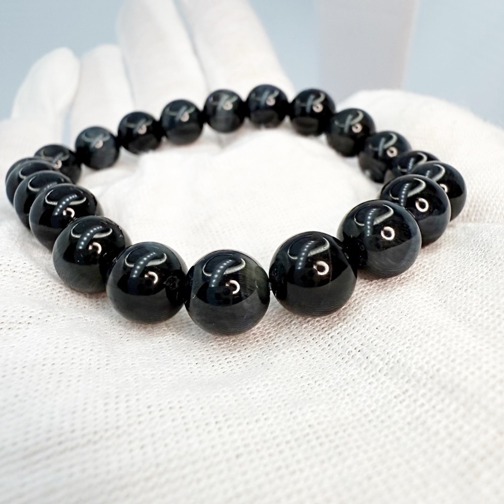 Dark Blue Tigers Eye Gemstone Beaded Bracelet!